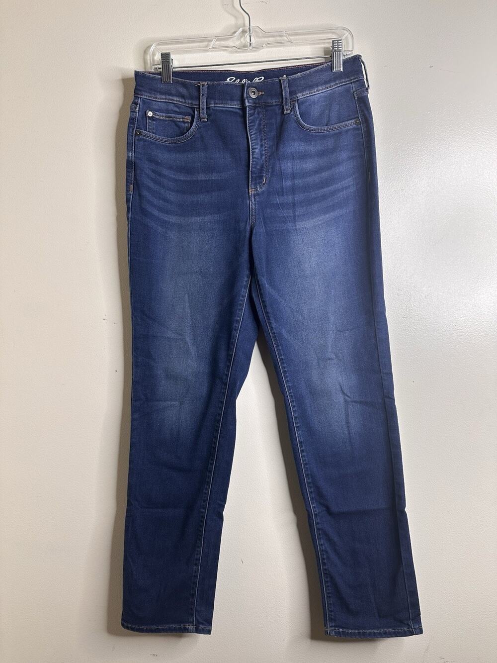 Eddie Bauer Size 10 Slightly Curvy High Rise Slim Straight Jeans Dark Wash